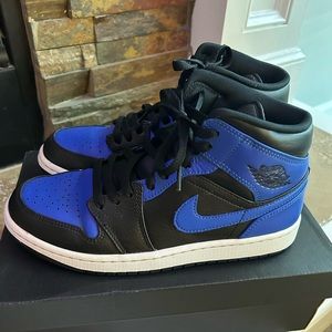 Men’s Air Jordan 1 Mid Black Royal Tumbled Leather